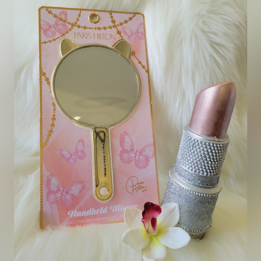 🩷🩷PARIS HILTON BEAUTY GOLD CAT SHAPE EARS HAND HELD MIRROR🩷🩷